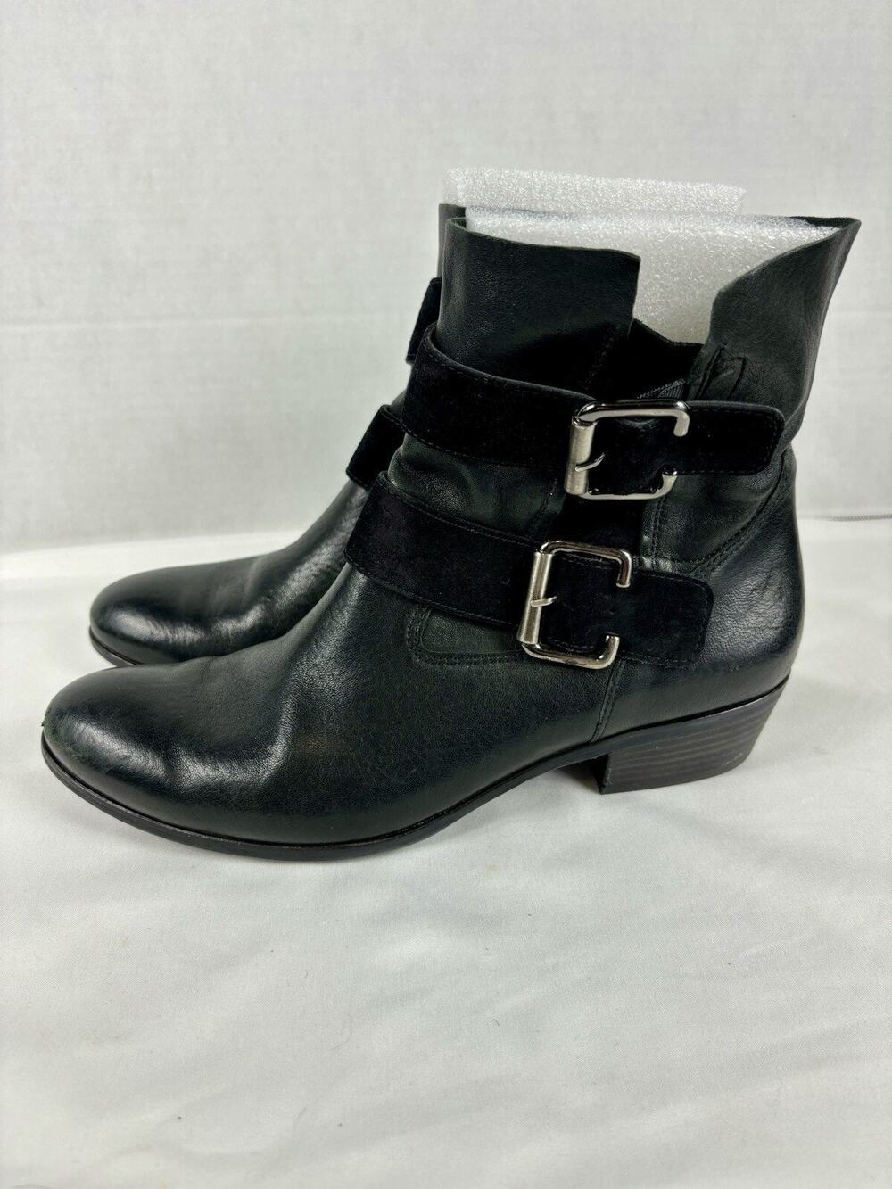 Paul Green Denver Biker Moto Boots Black Leather 8 Harness Buckles